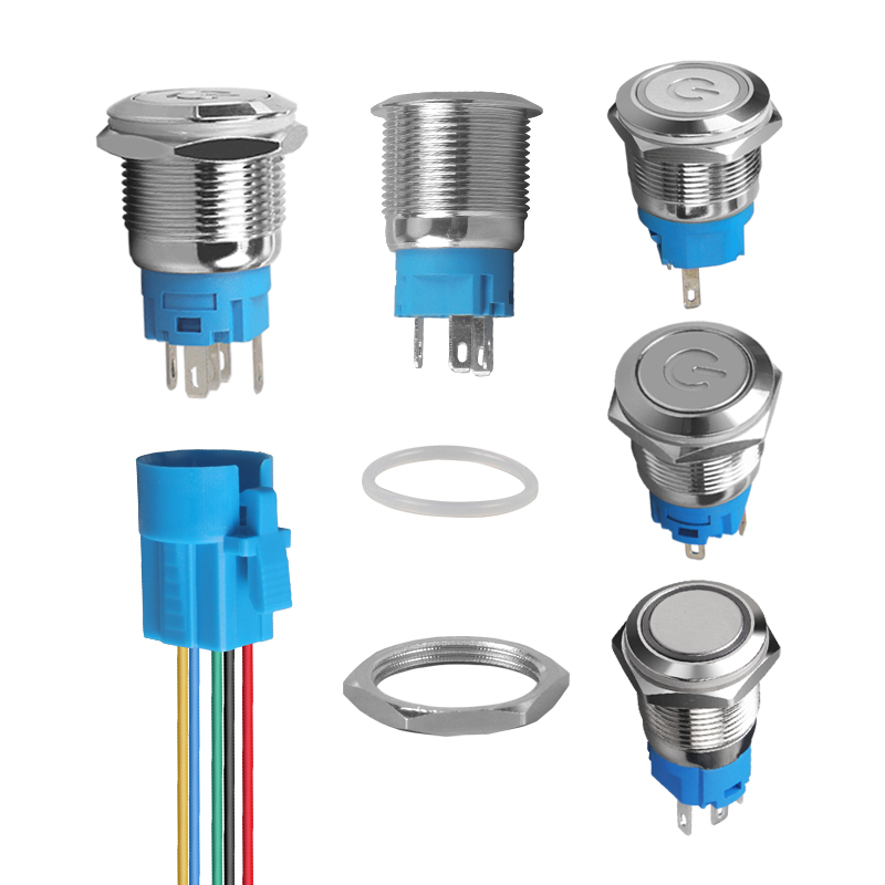 CMORSUN 22mm Waterproof 5pin Ring Illuminated Metal Push Button Switch 12v-220v